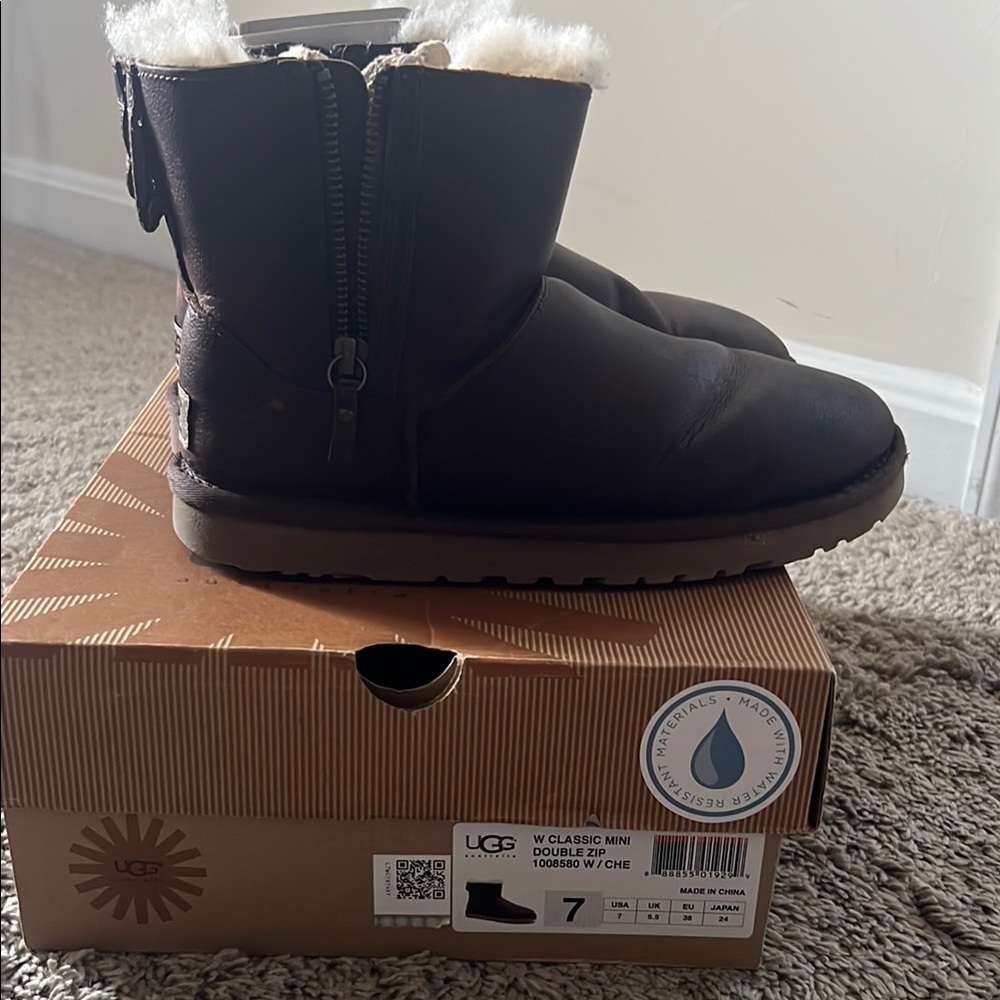 UGG Classic Double Zip Mini Boots in Dark Brown